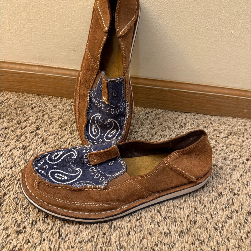 Ariat Women's Brown Suede Loafers with Blue Paisley